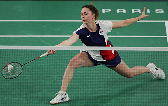 Badmintonistka Tereza vábíková v prbhu utkání skupinové fáze.