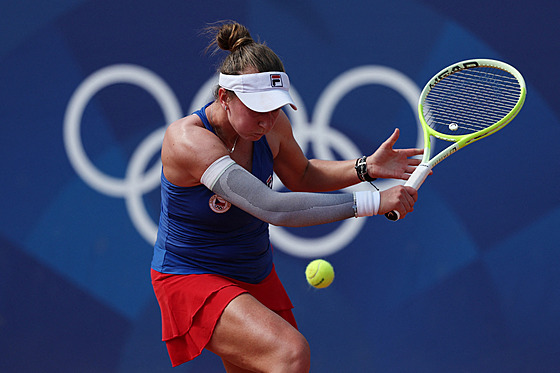 Tenistka Barbora Krejčíková v osmifinále olympijské dvouhry. (30. července 2024)