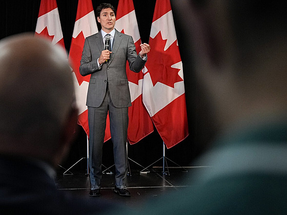 Kanadský premiér Justin Trudeau mluví k dárc�m jeho Liberální strany. (3....