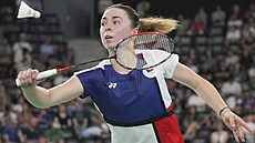 Badmintonistka Tereza vábíková v prbhu utkání skupinové fáze.