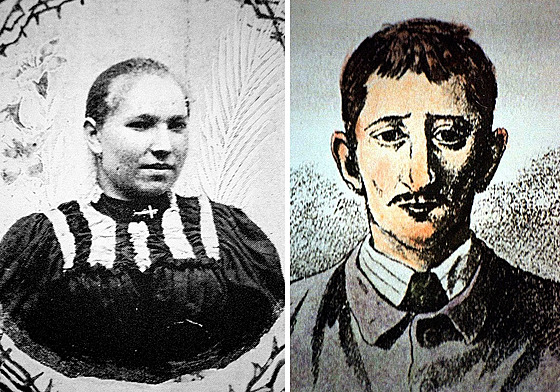 Aneka Hrzová (na domnlé fotografii) a její údajný vrah Leopold Hilsner