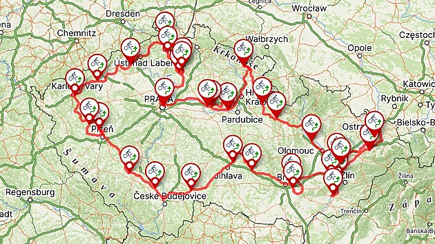 Trasa cyklomaratonu Metrostav Cyklo Handy Maraton 2024 v pod�n� WeLoveCycling...