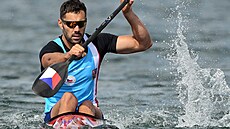 Kajaká� Josef Dostál v akci. (7. srpna 2024)