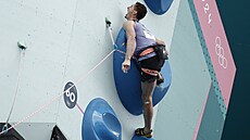 Adam Ondra b�hem finále ve sportovním lezení. (9. srpna 2024)