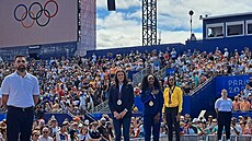 Medailový ceremoniál, na kterém se rozdlily tvrtkakám medaile z olympiády v...