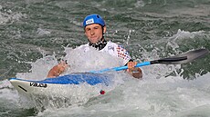 Jií Prskavec po dojetí do cíle ve finále závodu kajaká.