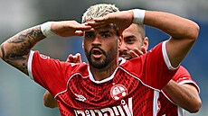 Rotem Hatuel z Beer �evy se raduje z gólu proti Mladé Boleslavi. Vzáp�tí se...