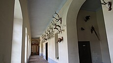 P�vodní prkenná podlaha, trofeje na st�nách. Chodby piana nobile, takzvaného...