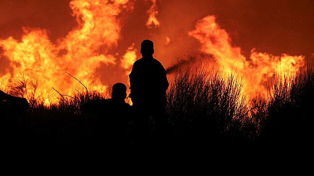 Hasi�i bojuj� s po��rem ve vesnici Dyonisos nedaleko At�n. (11. srpna 2024)