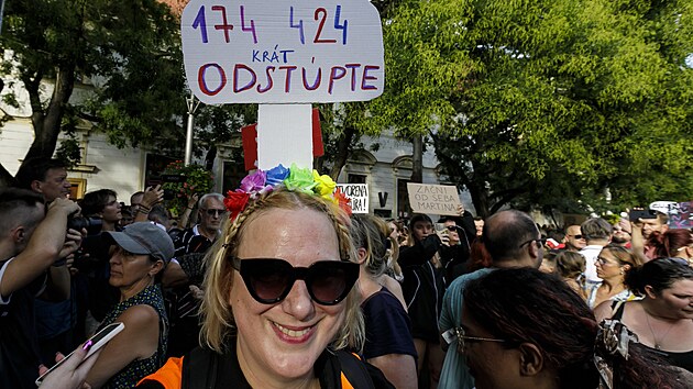 Slovci protestuj proti krokm ministryn kultury Martiny imkoviov. (12. srpna 2024)