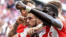 Slávistický záloník Christos Zafeiris se raduje, pesnou stelou otáí skóre v...