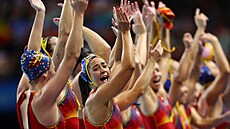 Radost �pan�lských vodních pólistek z olympijského zlata.