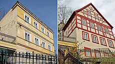 D�m Zlatý jelen p�ed prom�nou (vpravo) a po zda�ilé rekonstrukci. 