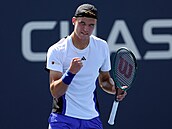 Jakub Meník slaví zisk výmny v prvním kole US Open.