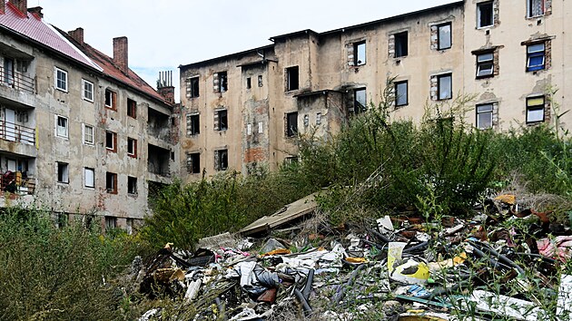 tvr Pedlice v st nad Labem. Problmov dm v ulici Sklsk. (19. srpna 2024)