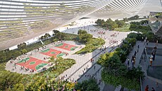 Venkovní prostor p�ed stadionem Hassana II., který vypl�ují men�í sportovi�t� a...