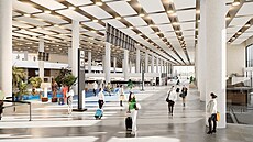 Odletová hala s odbavovacími pepákami bude mít vzduný interiér.