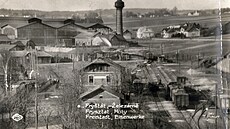 Stanice Frytát (dnes Karviná msto) na pohlednici z 20. let 20. století. GPS:...