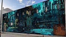 Vizualizace velkoformátové malby na opu�t�né budov� na konci Stodolní ulice v...