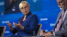 Slovinská prezidentka Nata�a Pircová Musarová hovo�ila na konferenci Globsec v...