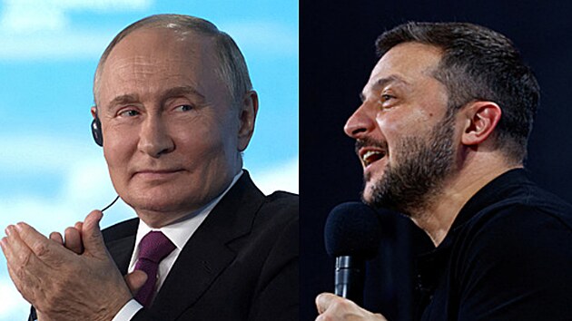 Zleva: Vladimir Putin, Volodymyr Zelenskyj