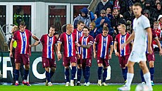 Nortí fotbalisté se radují z gólu v zápase s Rakouskem v Lize národ.