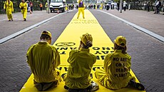 Klimati�tí aktivisté z hnutí Extinction Rebellion blokují Rijksmuseum v...