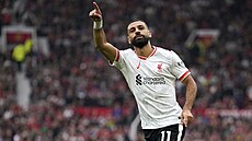 Mohamed Salah slaví gól do sít� Manchesteru United.