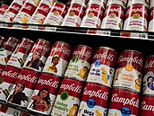 Campbellovy polévky v regálech v obchod s potravinami v New Yorku (7. srpna...