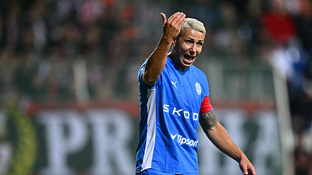 Mladoboleslavsk� kapit�n Marek Such� b�hem z�pasu se Slavi�.