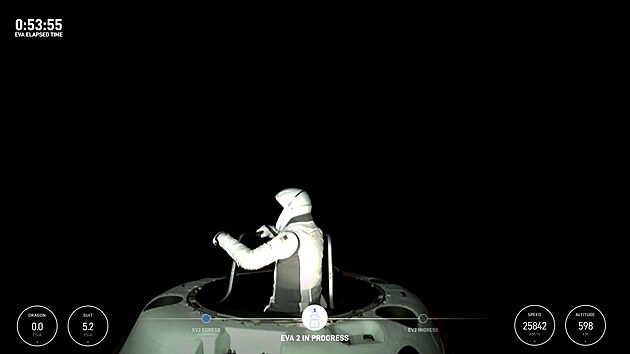 Sarah Gillisov� jako druh� �len pos�dky soukrom� mise Polaris Dawn vystoupila z lodi Crew Dragon do voln�ho kosmu.
