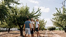 Spoleníci firmy ve panlském mandlovém sadu. 