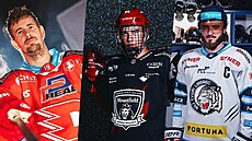 Roman �ervenka (vlevo) v dresu Pardubic, uprost�ed Adam Novotný z Hradce...