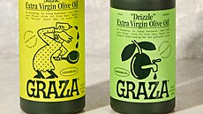 Dv� varianty olivového oleje Graza. Pou�ití znázor�uje kresba na jejich obalu....