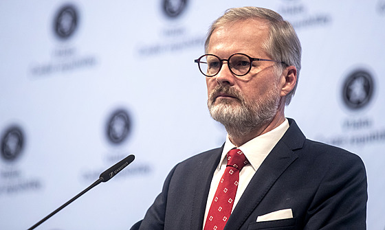 Premiér Petr Fiala na tiskové konferenci pedsed stran koalice SPOLU po...