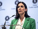 Markéta Pekarová Adamová (TOP 09) na tiskové konferenci p�edsed� stran koalice...