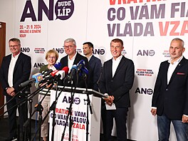 Tisková konference vít�zného hnutí ANO po skon�ení voleb. (21. zá�í 2024)
