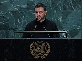 Ukrajinský prezident Volodymyr Zelenskyj hovo�í na 79. Valném shromá�d�ní OSN v...
