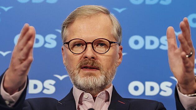 Petr Fiala na tiskov konferenci ve tbu ODS. (28. z 2024)