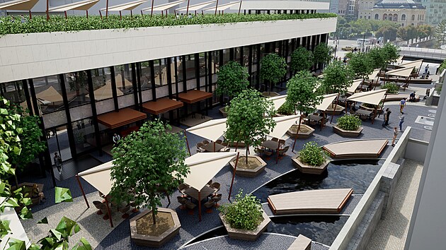 Vizualizace budouc� podoby okol� V��deln� kolon�dy ze studie SPLZaK podle n�vrhu architekta V�clava Kouby.