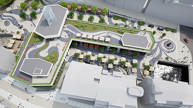 Vizualizace budouc� podoby okol� V��deln� kolon�dy ze studie SPLZaK podle n�vrhu architekta V�clava Kouby.