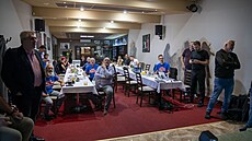 Volební táb hnutí Písaha v Pohoelicích na Brnnsku. Její lídr Robert lachta...