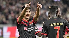 Dario Osorio z Midtjyllandu se raduje z trefy proti Hoffenheimu v Evropské lize.