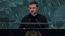 Ukrajinský prezident Volodymyr Zelenskyj hovoí na 79. Valném shromádní OSN v...
