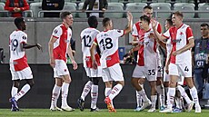 Slávistická radost po gólu do sít Ludogorce.