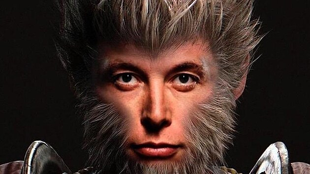 Fotomont� Elona Muska jako�to hlavn�ho hrdiny hry Black Myth: Wukong