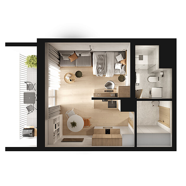 L1FE house, reziden�n� projekt s �adou spole�n�ch prostor