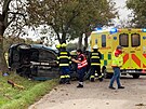 Nehoda osobnho automobilu na silnici 313 u obce any okres Praha-vchod.