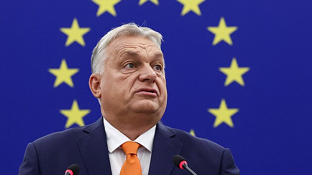 Ma�arsk� premi�r Viktor Orb�n na plen�rn�m zased�n� Evropsk�ho parlamentu ve �trasburku p�edstavil priority p�edsednictv� sv� zem� v Rad� EU. (9. ��jna 2024)