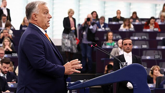 Ma�arsk� premi�r Viktor Orb�n na plen�rn�m zased�n� Evropsk�ho parlamentu ve �trasburku p�edstavil priority p�edsednictv� sv� zem� v Rad� EU (9. ��jna 2024)